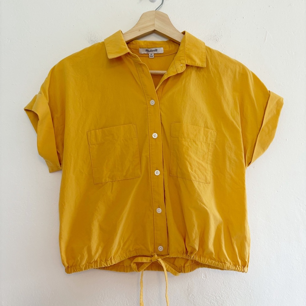 Madewell Canary Yellow Cropped Button Front Shirt Size XS EUC